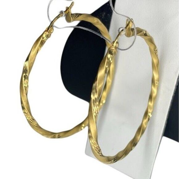 14K Gold Vermeil Twisted Satin Hoop Earrings Stunning Chic Fashion Statement NWT - Picture 8 of 12